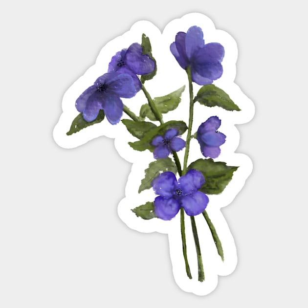 Bouquet of Purple Watercolor Painted Flowers by Cherie(c)2021 Sticker by CheriesArt